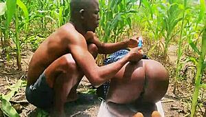 curvy farm girl bent over big black cock doggystyle in woods