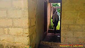 bbw stepmom latiff bends for quick doggystyle backyard pussy fuck