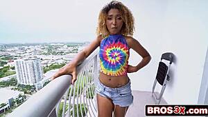 Tiny ebony newbie's narrow ass stretched by huge white monster