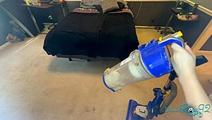 hey you see this brunette milf vacuuming up my messy bedroom floor