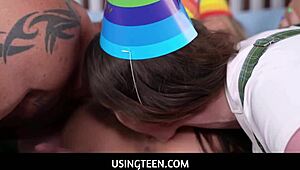 Naughty Teen Stepsisters Freeuse Threesome with Stepdad on Birthday!