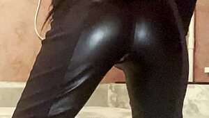 A Dominant Woman In Black Latex Gets Bent Over And Filled On Her Tight Asshole