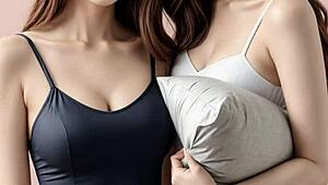 Cute kawaii Japanese lingerie models tease in panties and barefoot poses