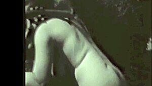 Whoa, vintage mommy's hairy beaver and natural tits in retro nature wild!