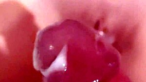 wet pussy filled with cum pushed back inside after hard fuck