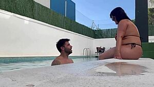 mature milf's big ass licked before poolside creampie pounding