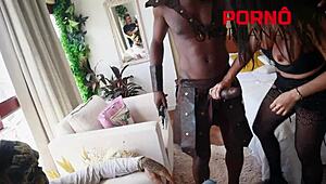 thay's hairy pussy wife takes big cock while cuckold watches