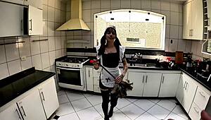 boss bends over perfect tattooed maid amberzinha for deep pounding