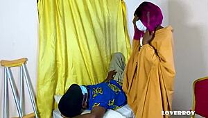 hot female doctor climbs desk rides patient's cock reverse cowgirl in hospital