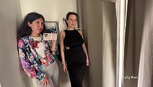 Two Horny Brunette Lesbians Kiss Pussies in Public Locker Room