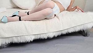 asian cutie squirts hard in stockings feet up orgasm shaking solo cum explosion