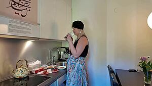 Slutty hijabi stepmom sneaks quick pussy pounding in her hijab while husband slaves away at work