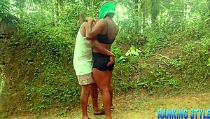 sexy blonde babe rides big black cock in forest doggystyle to orgasm