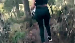 Stranger Watches Petite Latina Bent Over Outdoor