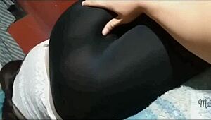 Horny Mexican milf in tight leggings lets me film yoga gym tease