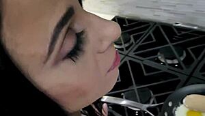 Stepmom Deepthroats My Throbbing Cock While Cooking Breakfast in Kitchen!