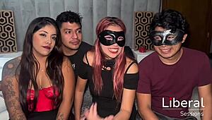 Friends swap wives for big cock oral and group ass play