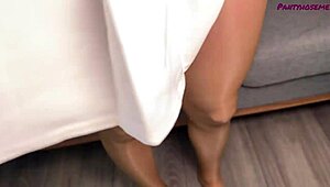 Angelica in pantyhose takes max's cock missionary to creampie finish