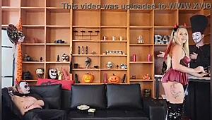 lisa wild's first anal dream with pervy halloween demon in costume deepthroat