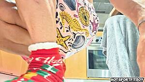 athletic stud's monster cock erupts huge load on kitchen counter