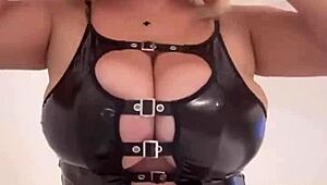 big saggy natural tits bursting from tight latex bunny 🔥🍒