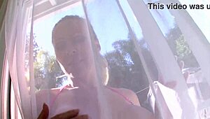 dyanna lauren's massive fake tits bounce in super sexy cougar pov blowjob