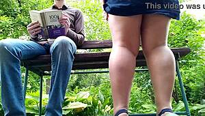 curvy milf in pantyhose pees right next to me park view from below 😲💦