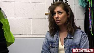 shy teen girl caught stealing food on mall camera gets busted