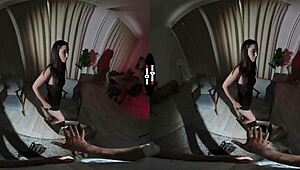 In a shadowy VR room customer receives elite service from responsive attendant guiding every step