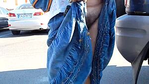 Hairy Milf Flashes Beaver Under Skirt in Crowded Shop