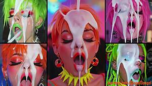redhead hotties take massive creampie facials and cumshots in colorful hairstyles