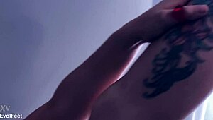 She craves your lips on her sweaty feet toes while choking deepthroat gagging in heels lingerie as goddess