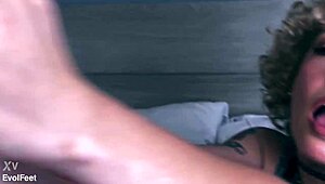 She craves your lips on her sweaty feet toes while choking deepthroat gagging in heels lingerie as goddess