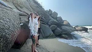 BlakeProductions Captures Raw Nudist Beach Threesome with Deepthroat and Rides