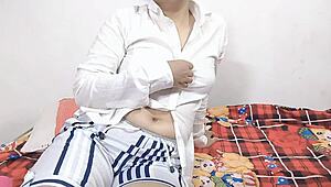 Curly girlfriend in white dress gets ripped clothes fucked doggystyle by desi lover