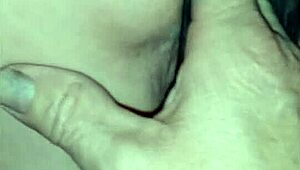 Damn, 59yo slutwife bent over sawhorse taking dildo deep in closeup pussy!