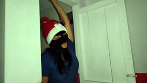 hey check this masked latina whore flashing mature pussy in warehouse