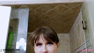 fresh-faced blonde steps into steamy shower for refreshing solo rinse after casting