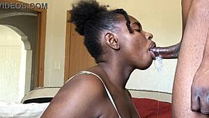 Waking him with sloppy deepthroat on huge cock close up