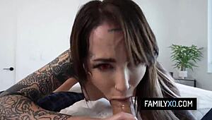 goth val steele practices deepthroat on stepdad's cock