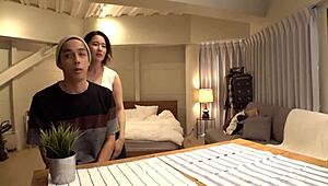 Oiled Japanese Wife's Massive Tits and Ass Shake in Lingerie Creampie Ride