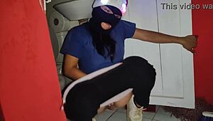 hey check this masked latina whore flashing mature pussy in warehouse