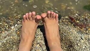 Asian Beauty Shows Off Curvy Feet and Soles on Beach