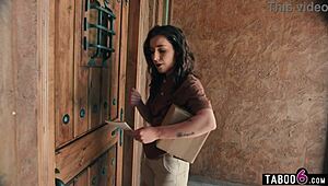 hey teen opens door strapon ready for delivery girl's pussy lick surprise! 😏