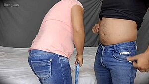 tailor lady sneaks a feel on my throbbing dick before begging for cum on her leg