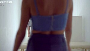 Blonde babe's shaved pussy gets roughly fucked on massage table with cum