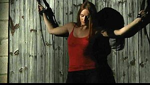 redhead slut tied in barn gets whipped spanked and fucked rough by master