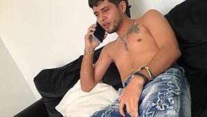stepsis milks my big cock with dirty talk while i'm on phone call en español