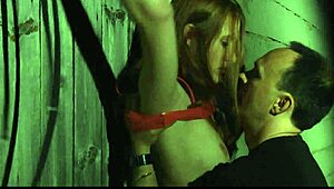 redhead slut tied in barn gets whipped spanked and fucked rough by master