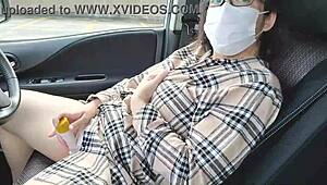 married woman toys her pussy in car on the way to wedding full vid link below
